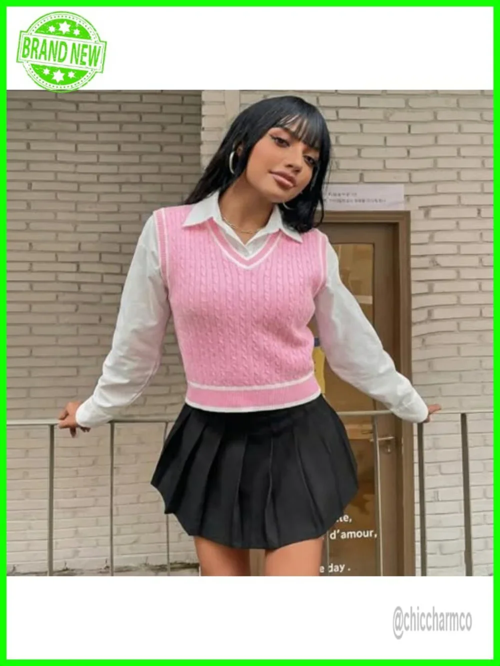 Women's V-Neck Sleeveless Cable Knit Sweater Vest